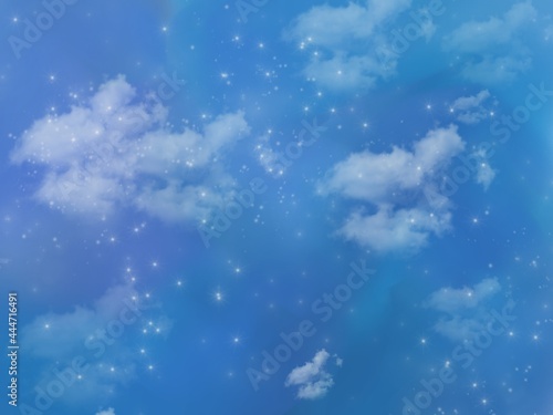 Sky texture background with clouds and bright and fantasy stars of blue and purple color
