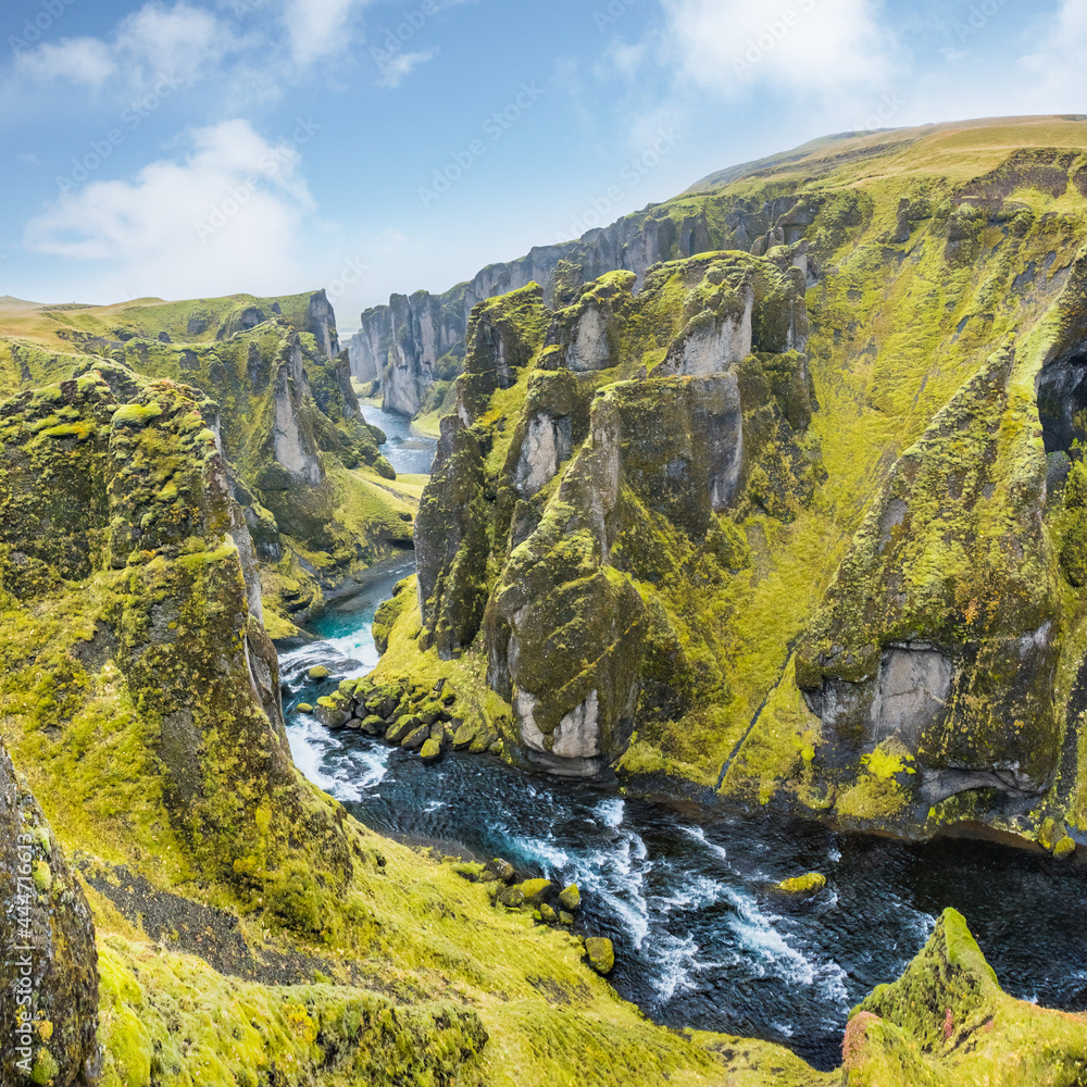 Fototapeta premium Fjadrargljufur canyon Iceland. Top tourism destination, good weather