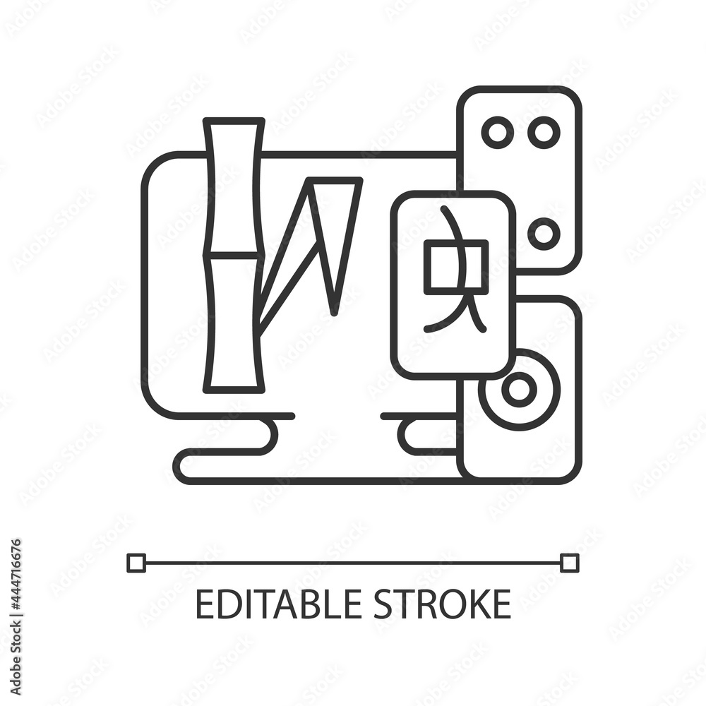 Tile games linear icon. Playing with small pieces for entertainment. Traditional game types. Thin line customizable illustration. Contour symbol. Vector isolated outline drawing. Editable stroke Tile games linear icon. Playing with small pieces for entertainment. Traditional game types. Thin line customizable illustration. Contour symbol. Vector isolated outline drawing. Editable stroke