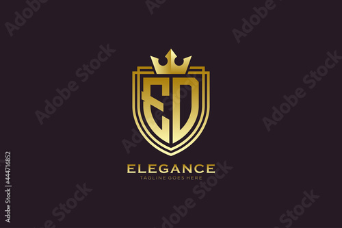 initial ED elegant luxury monogram logo or badge template with scrolls and royal crown - perfect for luxurious branding projects