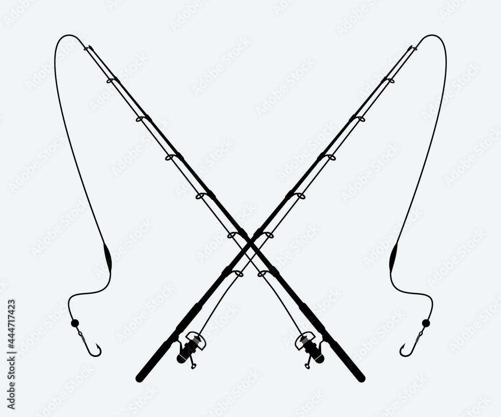 Fishing rod Printable Vector Illustration. Bass fish with rod club ...