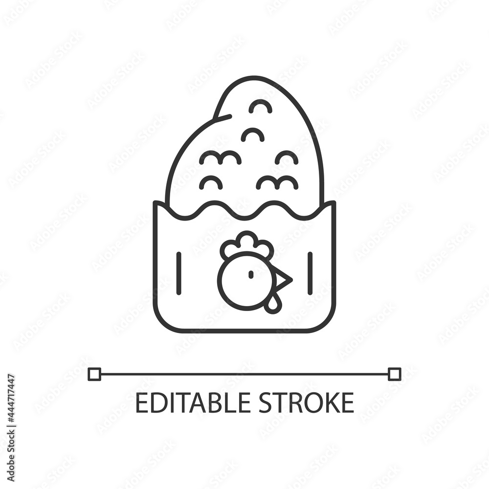 Fototapeta premium Crispy chicken cutlet linear icon. Breading bird meat. Savory snack. Thin line customizable illustration. Contour symbol. Vector isolated outline drawing. Editable stroke