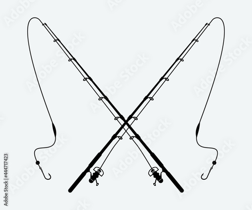 Fishing rod Printable Vector Illustration. Bass fish with rod club emblem. Fishing theme vector illustration. Fishing Clipart, Fishing rod Symbol, icon