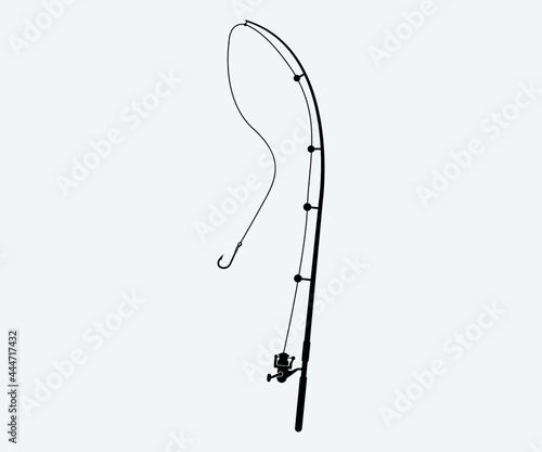 Fishing rod Printable Vector Illustration. Bass fish with rod club emblem. Fishing theme vector illustration. Fishing Clipart, Fishing rod Symbol, icon