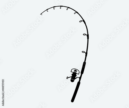 Fishing rod Printable Vector Illustration. Bass fish with rod club emblem. Fishing theme vector illustration. Fishing Clipart, Fishing rod Symbol, icon