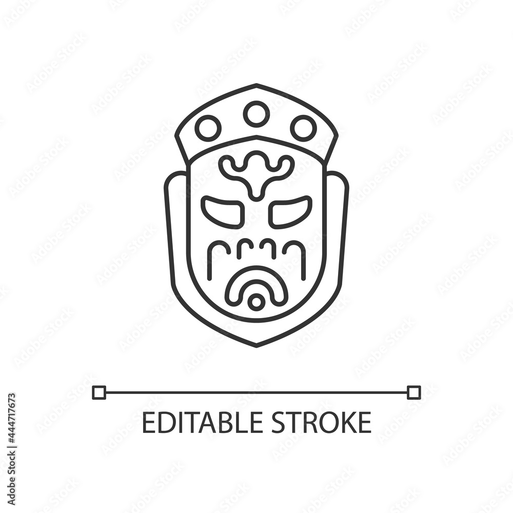 Ghost mask museum linear icon. Taipei attractions. Gruesome death warning. Thin line customizable illustration. Contour symbol. Vector isolated outline drawing. Editable stroke