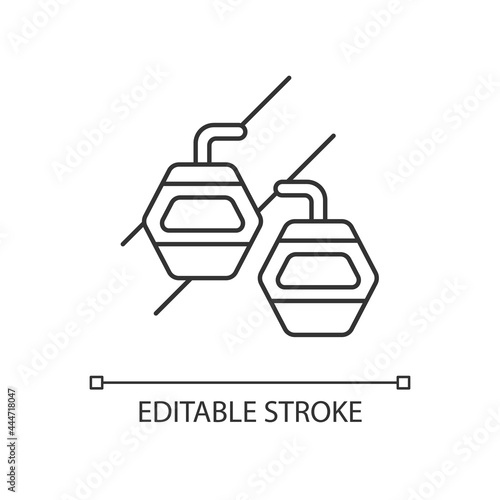 Maokong gondola linear icon. Asian trip. Taiwan cable car. Mountain chariot. Thin line customizable illustration. Contour symbol. Vector isolated outline drawing. Editable stroke