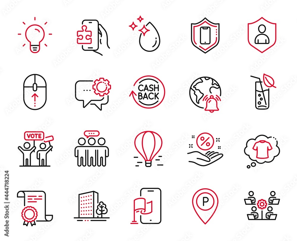 Vector Set of Business icons related to Cashback, Puzzle game and Parking icons. Water glass, Security and Buildings signs. Internet notification, Loan percent and Smartphone protection. Vector Vector Set of Business icons related to Cashback, Puzzle game and Parking icons. Water glass, Security and Buildings signs. Internet notification, Loan percent and Smartphone protection. Vector