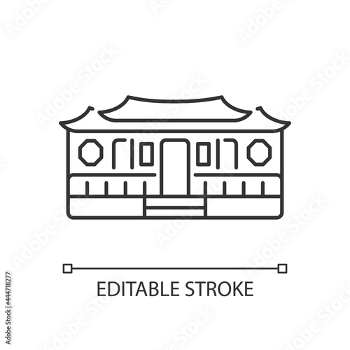 Longshan temple linear icon. Taipei old village part. Cult ancient building. Thin line customizable illustration. Contour symbol. Vector isolated outline drawing. Editable stroke photo