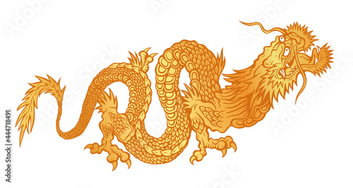 Vector illustration of a golden Chinese dragon on isolated background