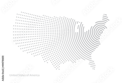 Dotted Style of United States map. The dots of extension from the capital of the country.