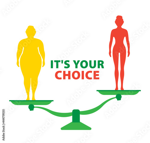 Weight loss concept. The influence of diet on the weight of the person. Man and woman before and after diet and fitness. 