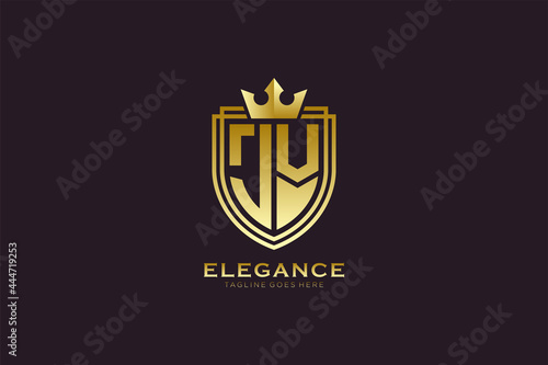 initial JV elegant luxury monogram logo or badge template with scrolls and royal crown - perfect for luxurious branding projects