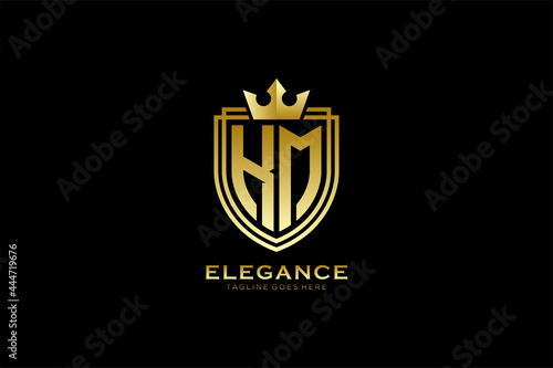 initial KM elegant luxury monogram logo or badge template with scrolls and royal crown - perfect for luxurious branding projects