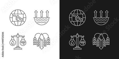 Suffering from water shortage linear icons set for dark and light mode. Evaporation. Reuse  recycling. Customizable thin line symbols. Isolated vector outline illustrations. Editable stroke