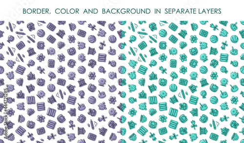 set of seamless patterns with linear icons of education and School. Ornament for decoration and printing on fabric. Design element. Vector