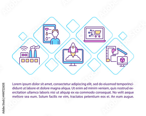 Modern engineering concept line icons with text. PPT page vector template with copy space. Brochure, magazine, newsletter design element. Automation systems linear illustrations on white