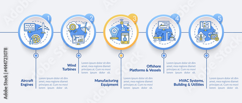 Digital twin application vector infographic template. Engines presentation outline design elements. Data visualization with 5 steps. Process timeline info chart. Workflow layout with line icons