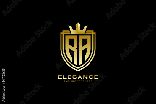 initial RA elegant luxury monogram logo or badge template with scrolls and royal crown - perfect for luxurious branding projects