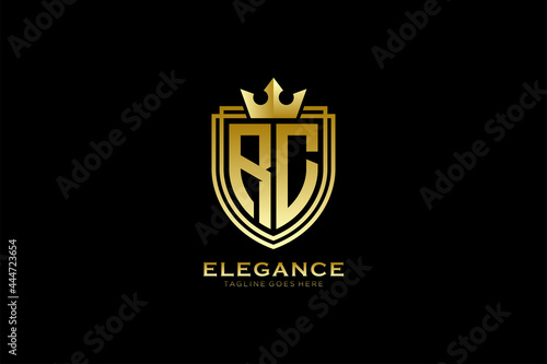 initial RC elegant luxury monogram logo or badge template with scrolls and royal crown - perfect for luxurious branding projects