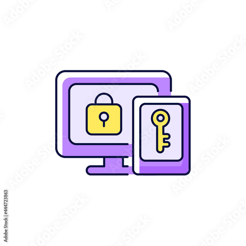 Multi-factor authentication purple RGB color icon. Isolated vector illustration. Providing two verification factors. Entering password. Authentication method simple filled line drawing
