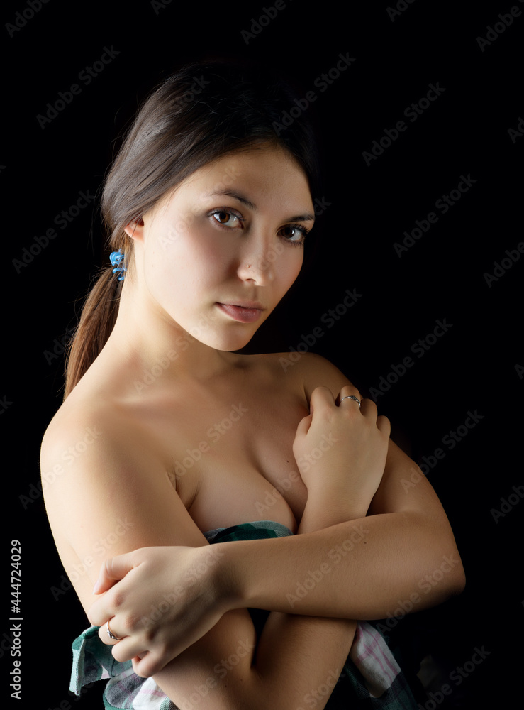 Fototapeta premium Portrait of beautiful sensual woman, close-up. Studio shot.