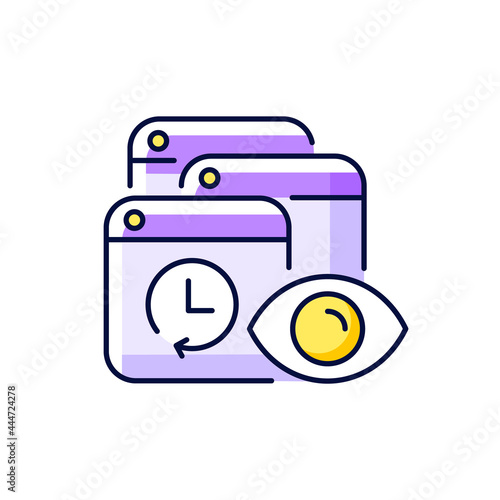 Tracking search history purple RGB color icon. Isolated vector illustration. Private browsing activity trailing. Privacy precautions. Customization search results simple filled line drawing