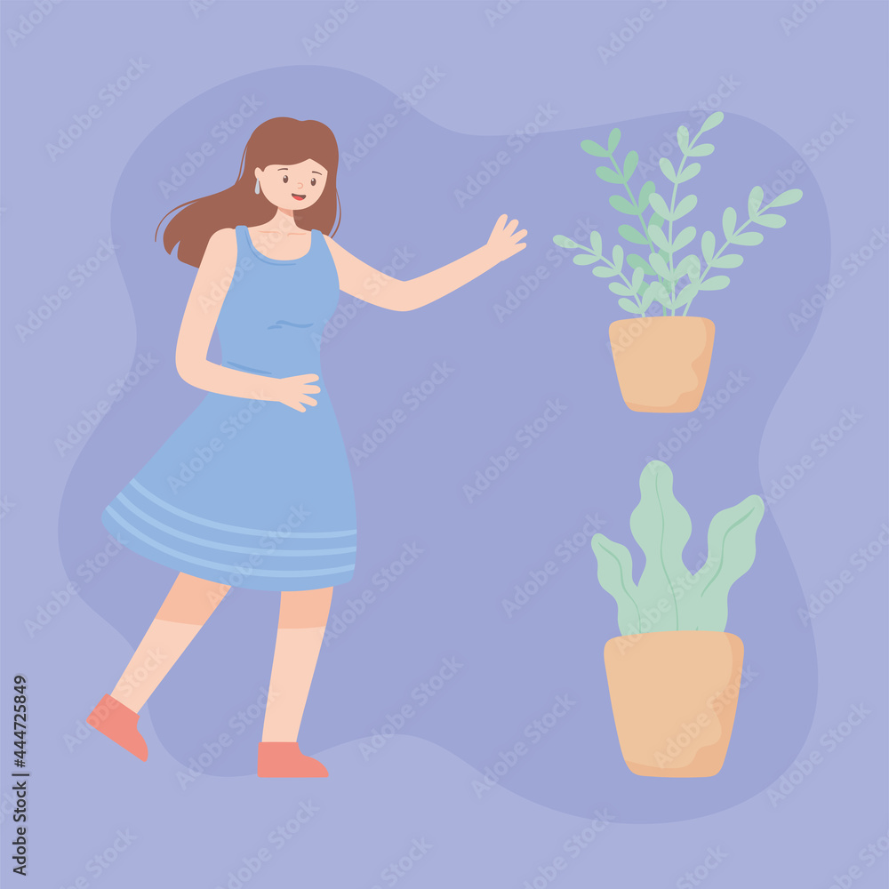 set woman and plants