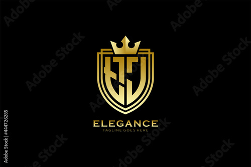 initial TJ elegant luxury monogram logo or badge template with scrolls and royal crown - perfect for luxurious branding projects