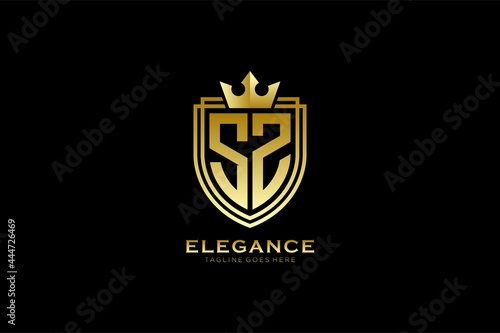 initial SZ elegant luxury monogram logo or badge template with scrolls and royal crown - perfect for luxurious branding projects photo