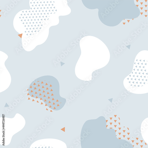 Vector Abstract Cloud like Organic Shapes and Triangular Airplanes seamless pattern background. Perfect for fabric, scrapbooking and wallpaper projects.