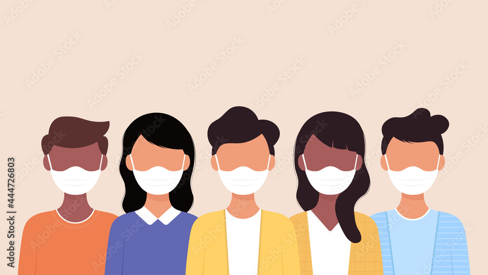 Group of people wearing medical masks to prevent corona virus,world pollution.Vector illustration Group of people wearing medical masks to prevent corona virus,world pollution.Vector illustration
