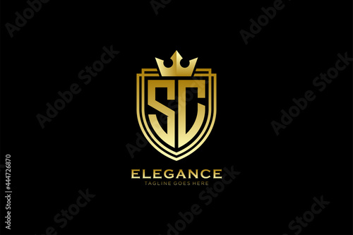 initial SC elegant luxury monogram logo or badge template with scrolls and royal crown - perfect for luxurious branding projects