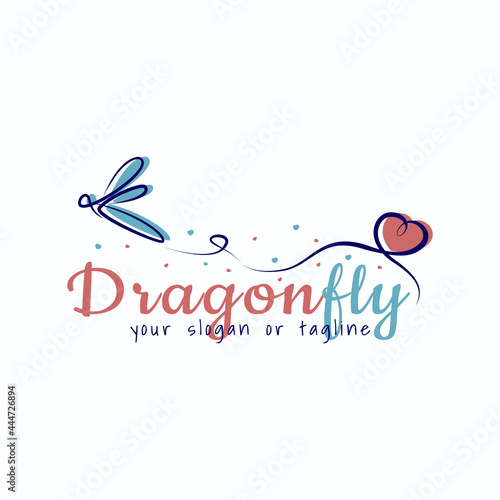 Funny, Beautiful, Happy dragonfly logo would be perfect for a nursery, a nature photographer or any wellness, fitness, child care, baby related services.