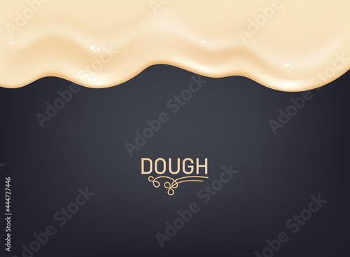Realistic kneading dough border. Design concept for baking, pizza, cookies, biscuits, bread. Dark board background, vector illustration