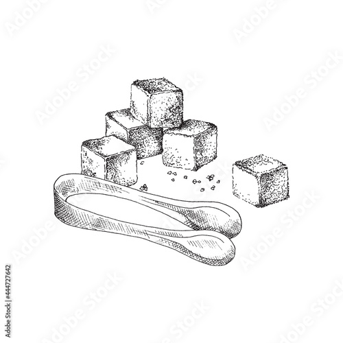 Natural refined food beet or cane sugar and tongs a vector illustration.