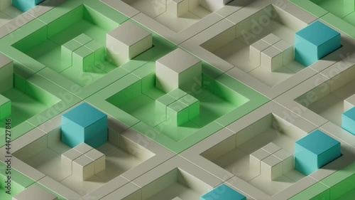 Simple 3d render with cubes moving to the side. Loopable animation. Pattern looking composition.