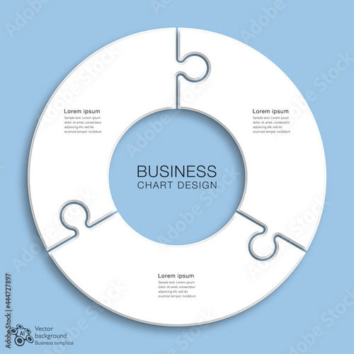 Business chart design. 3 division, jigsaw graph pattern.