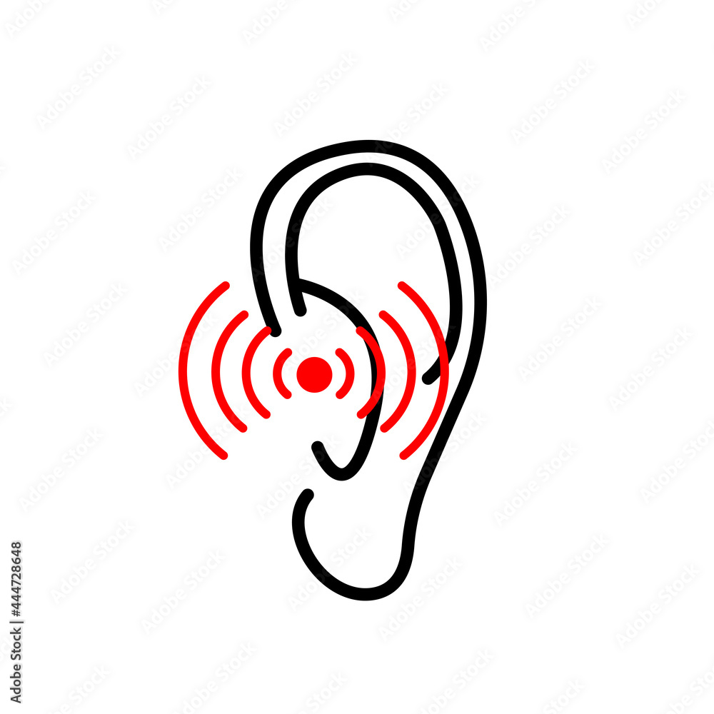 ear pain icon, earache, inflammation linear sign isolated Stock