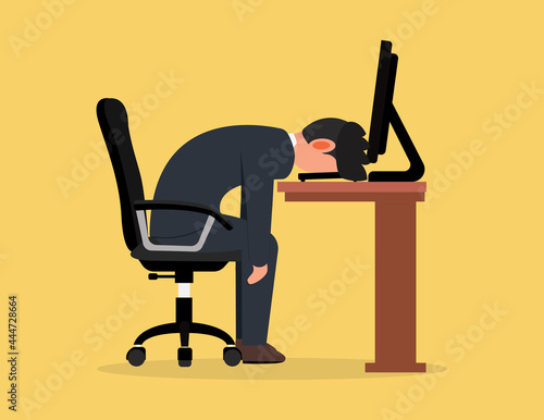 Exhausted sick tired businessman in office. Frustrated worker mental health problems