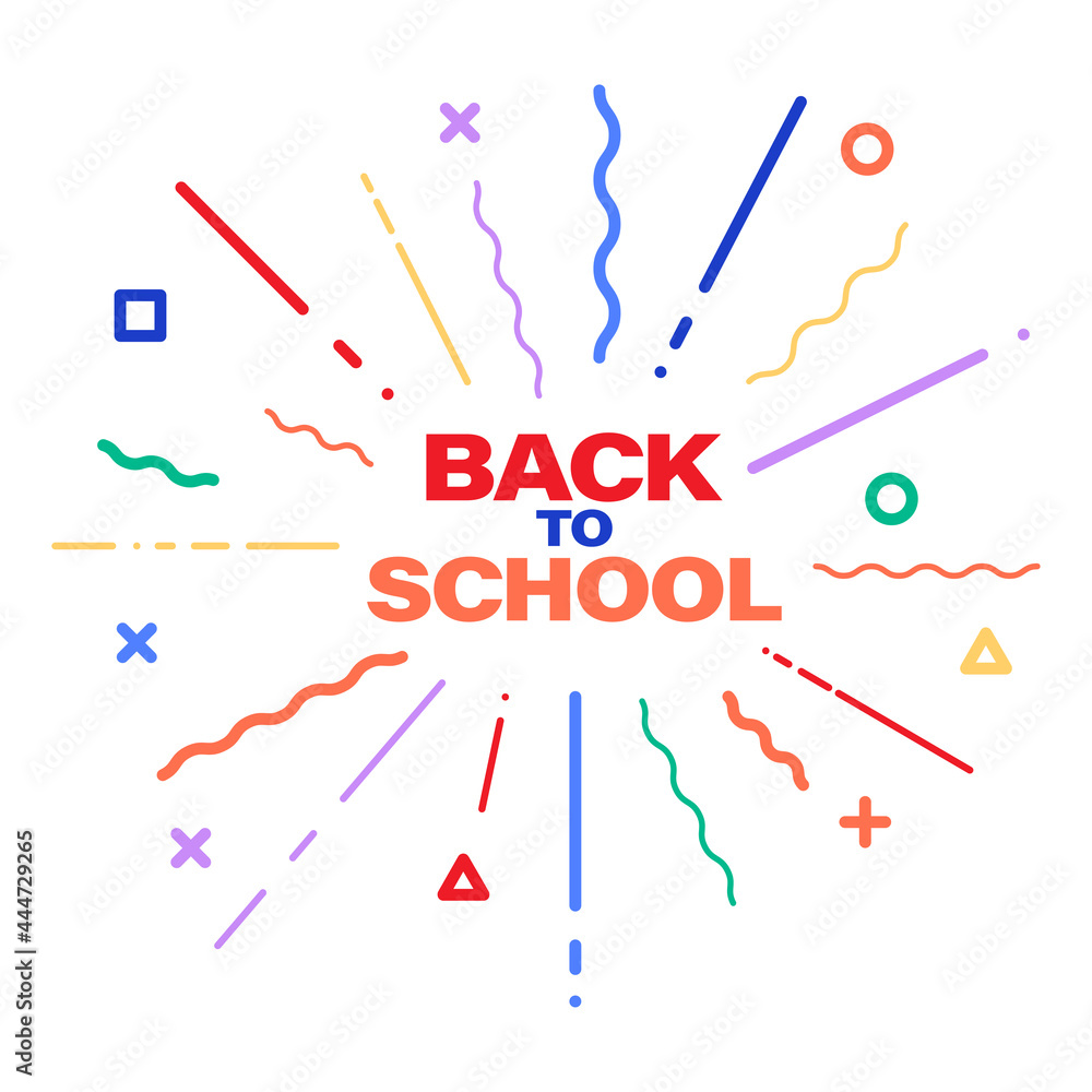 back to school geometric starburst explosion vector banner isolated on white background. welcome back color sunburst modern illustration