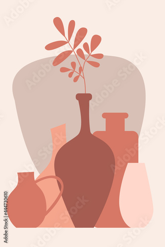 Plant in vase pattern background, Boho minimalist vase illustration for  design nursery wall decor, t shirt print, shop flyer, contemporary poster etc