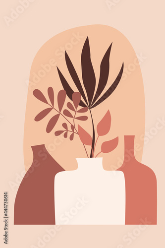 Plant in vase pattern background, Boho minimalist vase illustration for  design nursery wall decor, t shirt print, shop flyer, contemporary poster etc