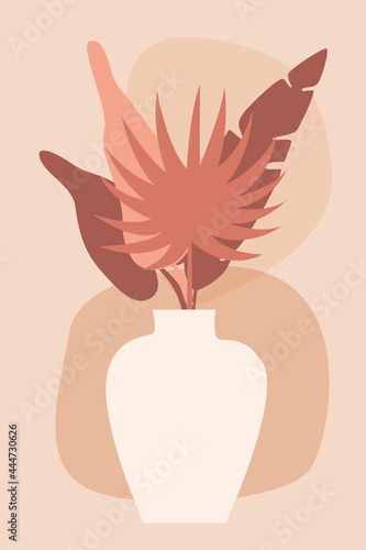 Plant in vase pattern background, Boho minimalist vase illustration for  design nursery wall decor, t shirt print, shop flyer, contemporary poster etc