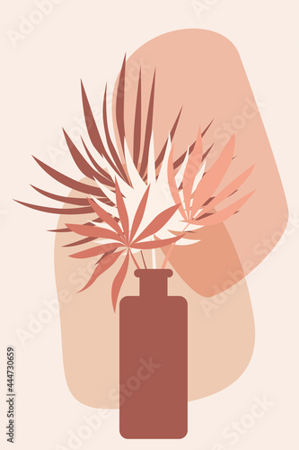 Plant in vase pattern background, Boho minimalist vase illustration for  design nursery wall decor, t shirt print, shop flyer, contemporary poster etc