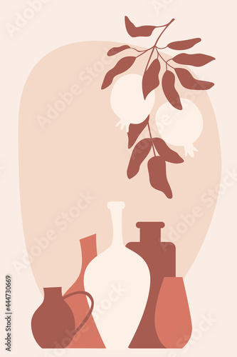 Vase berry pattern background, Boho minimalist vase illustration for  design nursery wall decor, t shirt print, shop flyer, contemporary poster etc