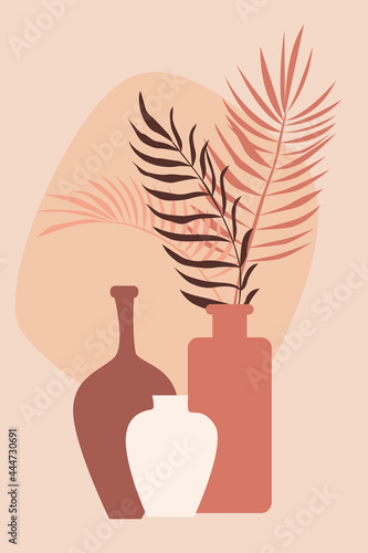 Plant in vase pattern background, Boho minimalist vase illustration for  design nursery wall decor, t shirt print, shop flyer, contemporary poster etc.
