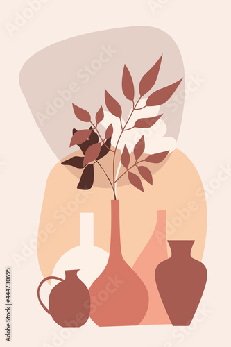 Plant in vase pattern background, Boho minimalist vase illustration for  design nursery wall decor, t shirt print, shop flyer, contemporary poster etc