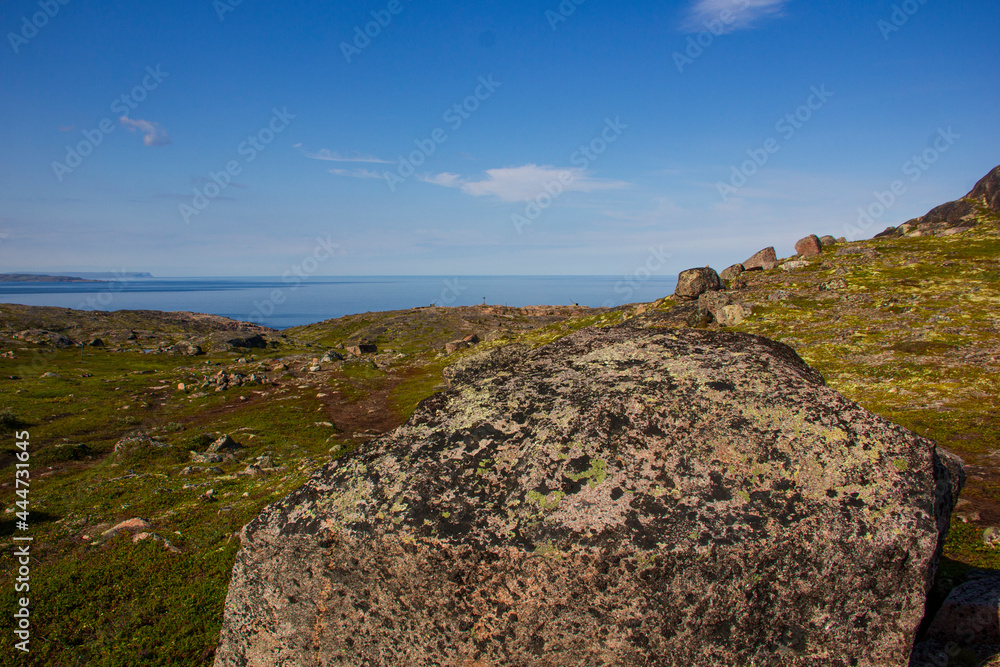 Landscapes of the Murmansk region. Road to and from the fortification of the coastal defense battery, Teriberka, Russia.