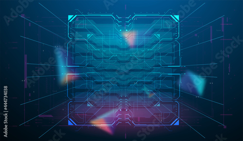 Abstract Layout digital design User Interface Square Frames in neon style. Futuristic HUD frames. Sci fi technology template design. Virtual space background. Neon HUD concept.